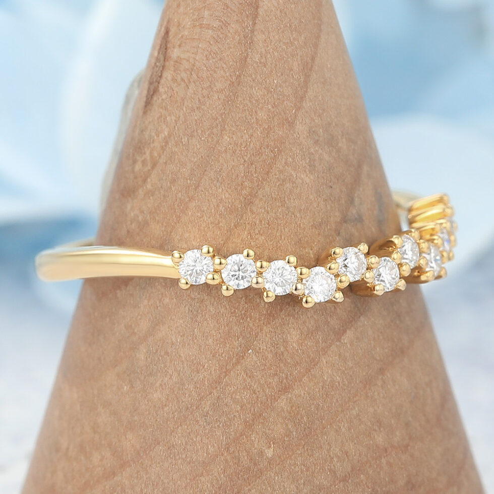Yellow Gold Round Moissanite Curved Wedding Band