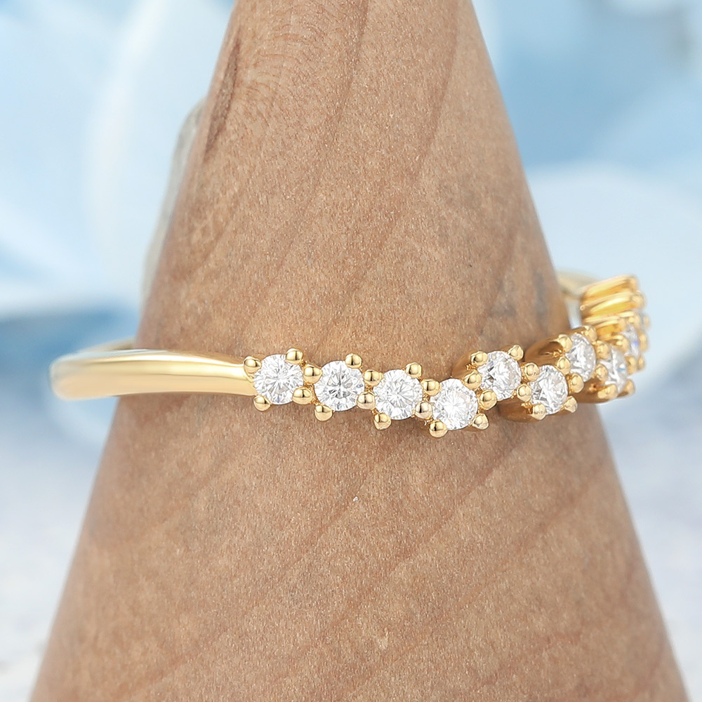 Yellow Gold Round Moissanite Cluster Curved Wedding Band (3) Yellow Gold Round Moissanite Cluster Curved Wedding Band (3)