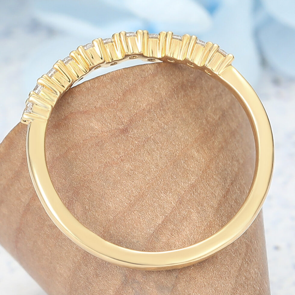 Yellow Gold Round Moissanite Curved Wedding Band