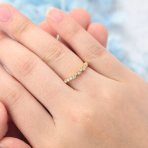 Yellow Gold Round Moissanite Curved Wedding Band