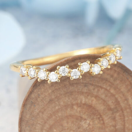 Yellow Gold Round Moissanite Curved Wedding Band