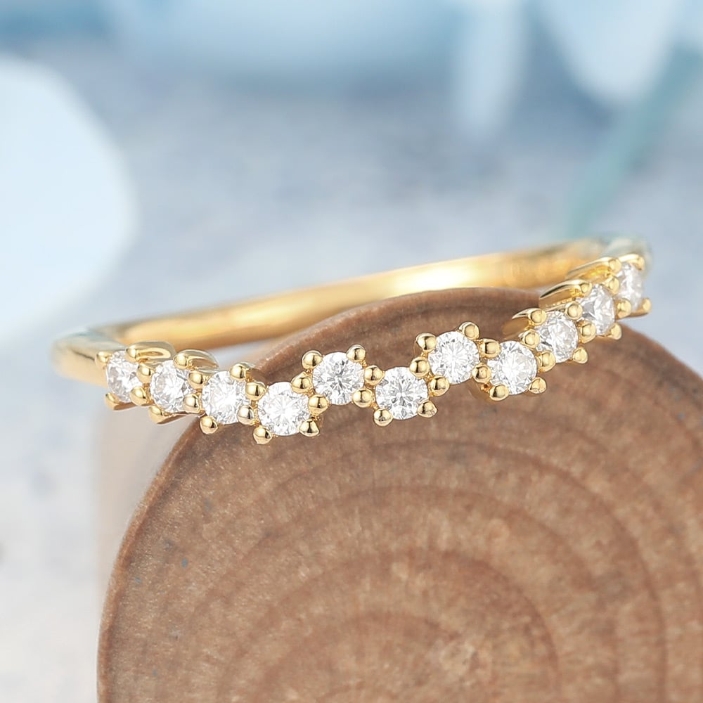 Does Moissanite Tarnish Yellow Gold Round Moissanite Curved Wedding Band