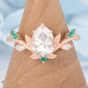 Matte Finish Art Deco Pear Shaped Moissanite Engagement Ring