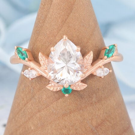 Matte Finish Art Deco Pear Shaped Moissanite Engagement Ring