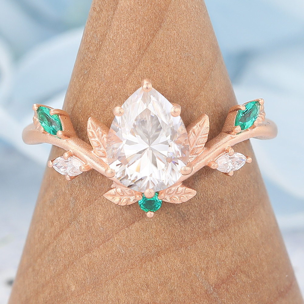 Matte Finish Art Deco Pear Shaped Moissanite Engagement Ring