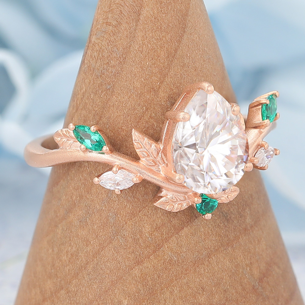 Matte Finish Art Deco Pear Shaped Moissanite Engagement Ring (2) Matte Finish Art Deco Pear Shaped Moissanite Engagement Ring (2)