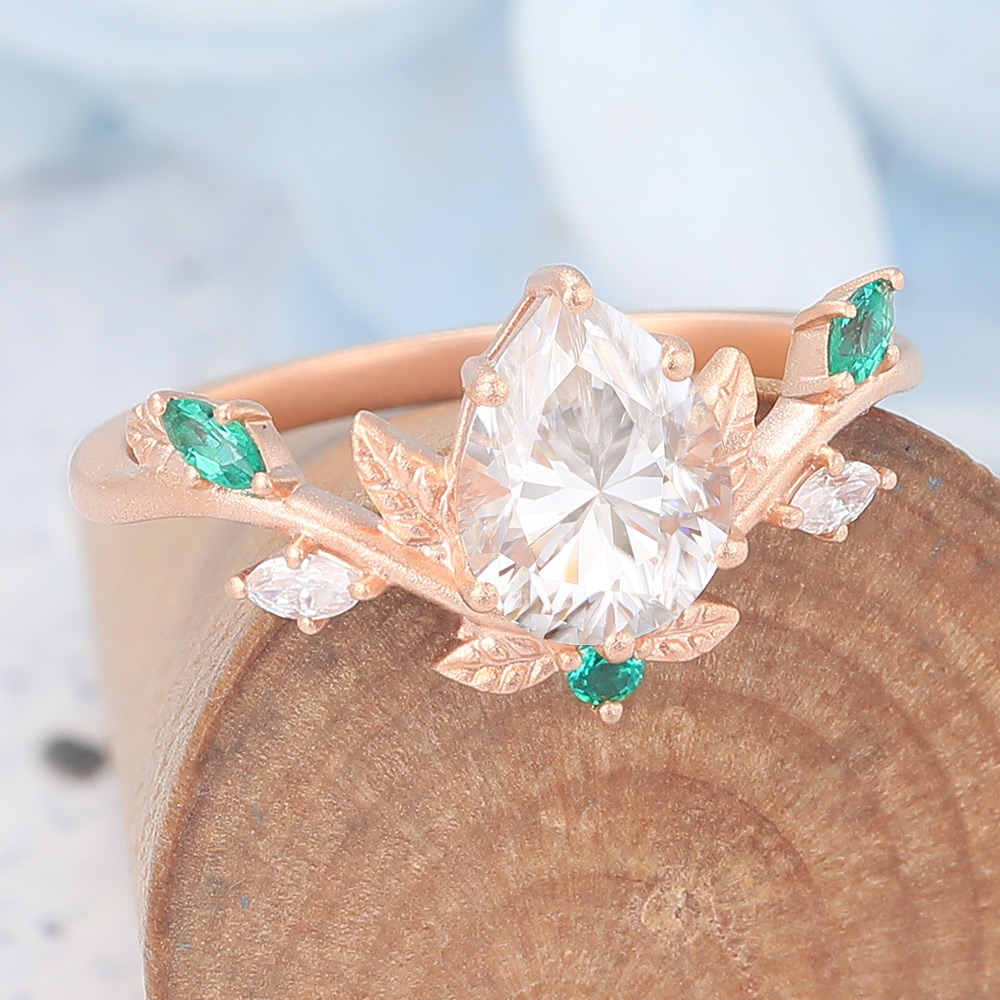 Matte Finish Art Deco Pear Shaped Moissanite Engagement Ring (3) Matte Finish Art Deco Pear Shaped Moissanite Engagement Ring (3)