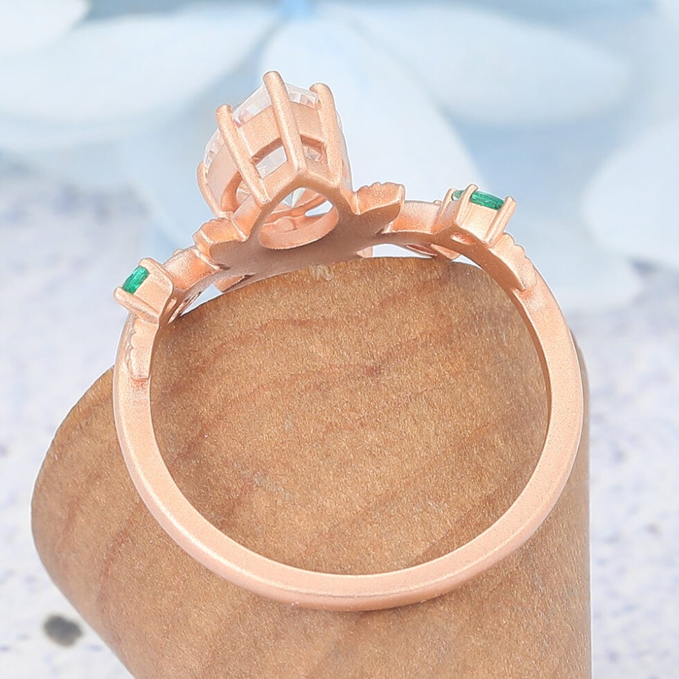 Matte Finish Art Deco Pear Shaped Moissanite Engagement Ring