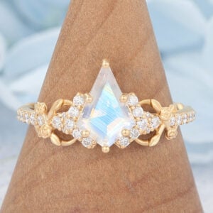 Matte Finish Kite Cut Moonstone Engagement Ring Infinity Bridal Ring