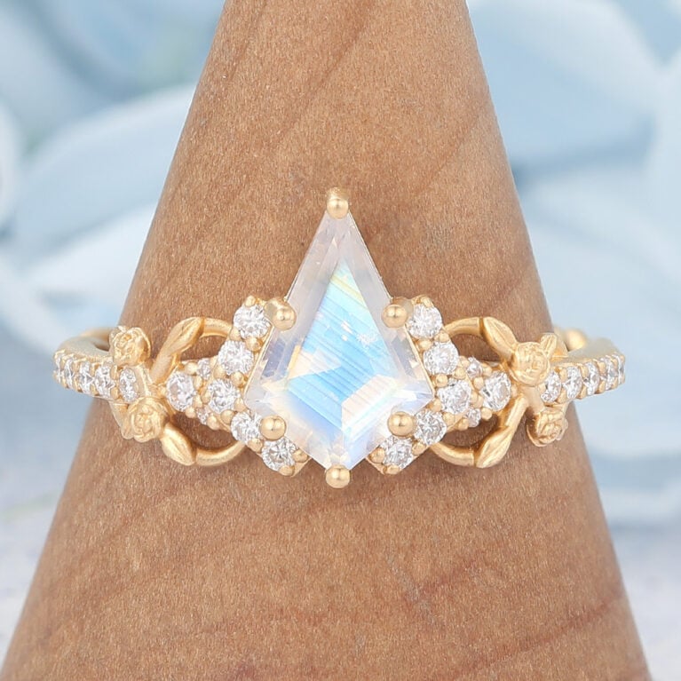 Matte Finish Kite Cut Moonstone Engagement Ring Infinity Bridal Ring