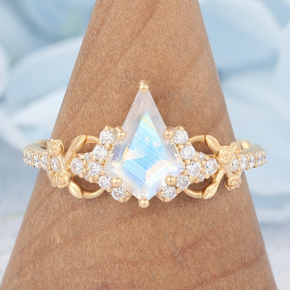 Matte Finish Kite Cut Moonstone Engagement Ring Infinity Bridal Ring