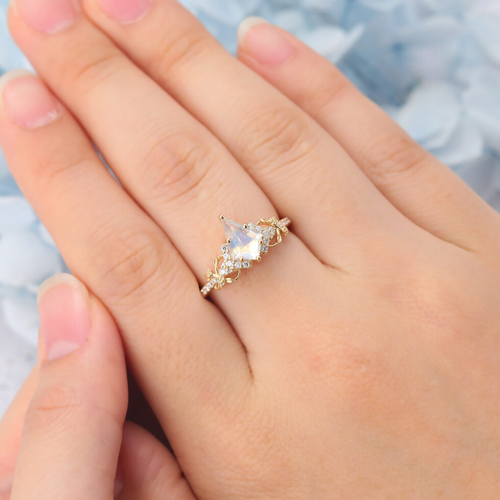Matte Finish Kite Cut Moonstone Engagement Ring Infinity Bridal Ring