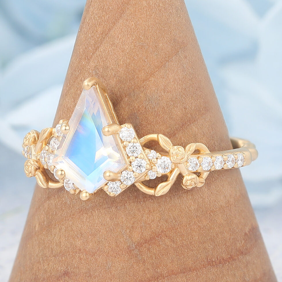 Matte Finish Kite Cut Moonstone Engagement Ring Infinity Bridal Ring
