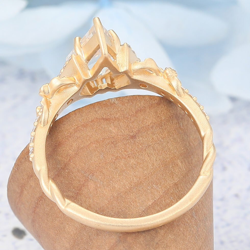 Matte Finish Kite Cut Moonstone Engagement Ring Infinity Bridal Ring