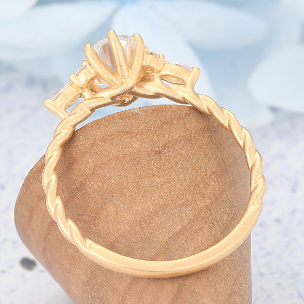 Matte Finish Oval Cut Moissanite Engagement Ring 3/4 Twisted Band