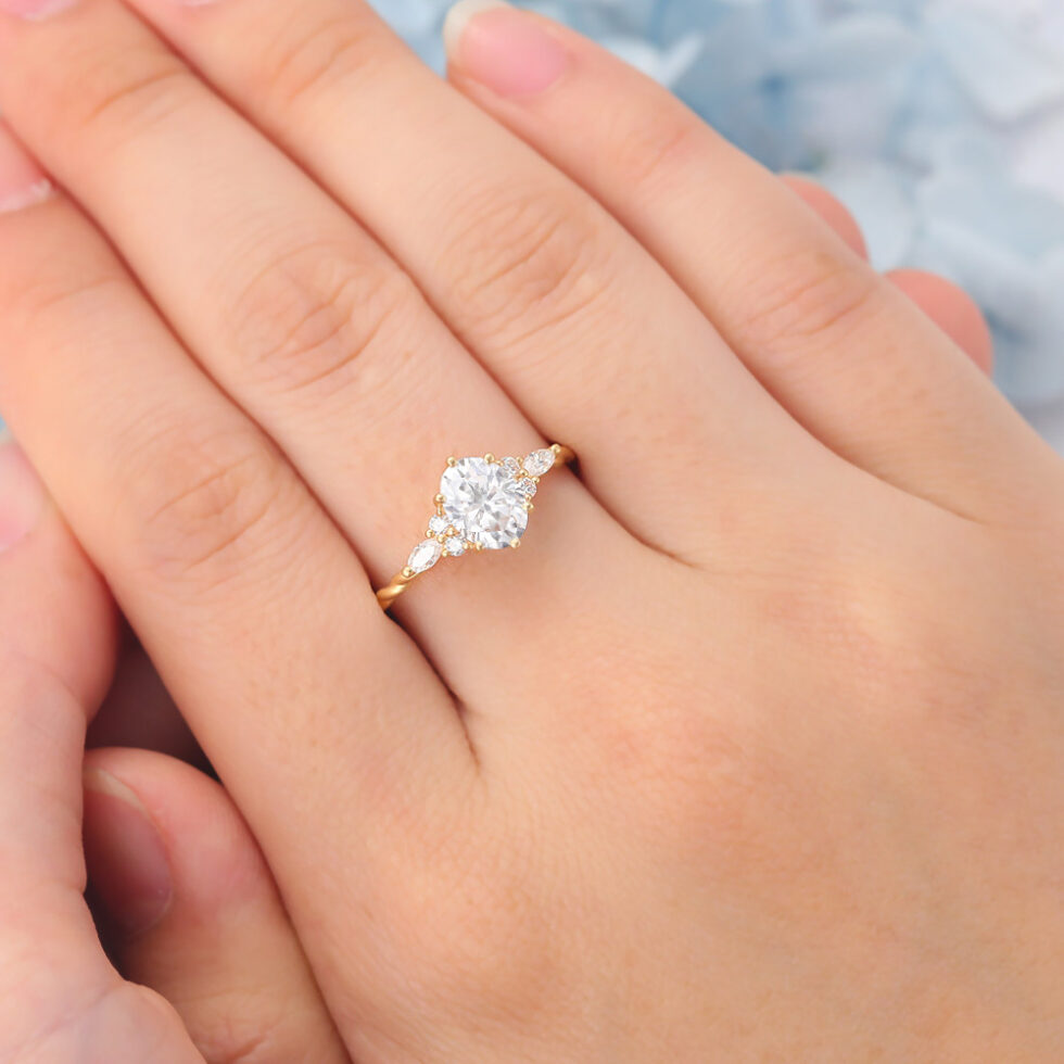 Matte Finish Oval Cut Moissanite Engagement Ring 3/4 Twisted Band