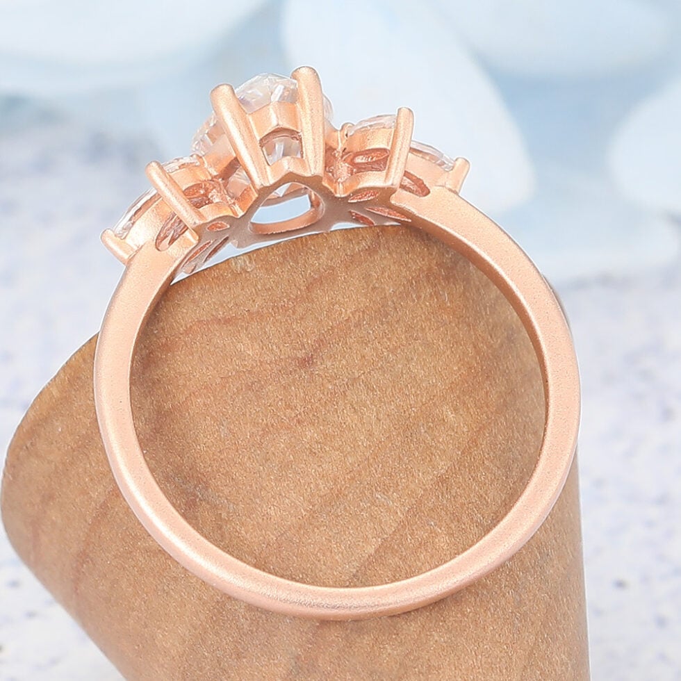 Matte Finish Pear Shape Cluster Moissanite Engagement Ring