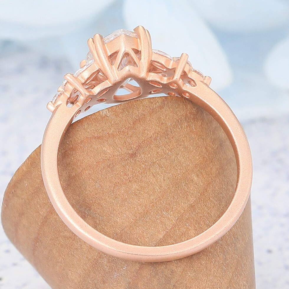 Matte Finish Pear Shaped Moissanite Cluster Engagement Ring Double Claw Bridal Ring