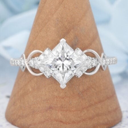 Matte Finish Princess Cut Moissanite Engagement Ring Infinity Bridal Ring