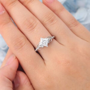Matte Finish Princess Cut Moissanite Engagement Ring Infinity Bridal Ring