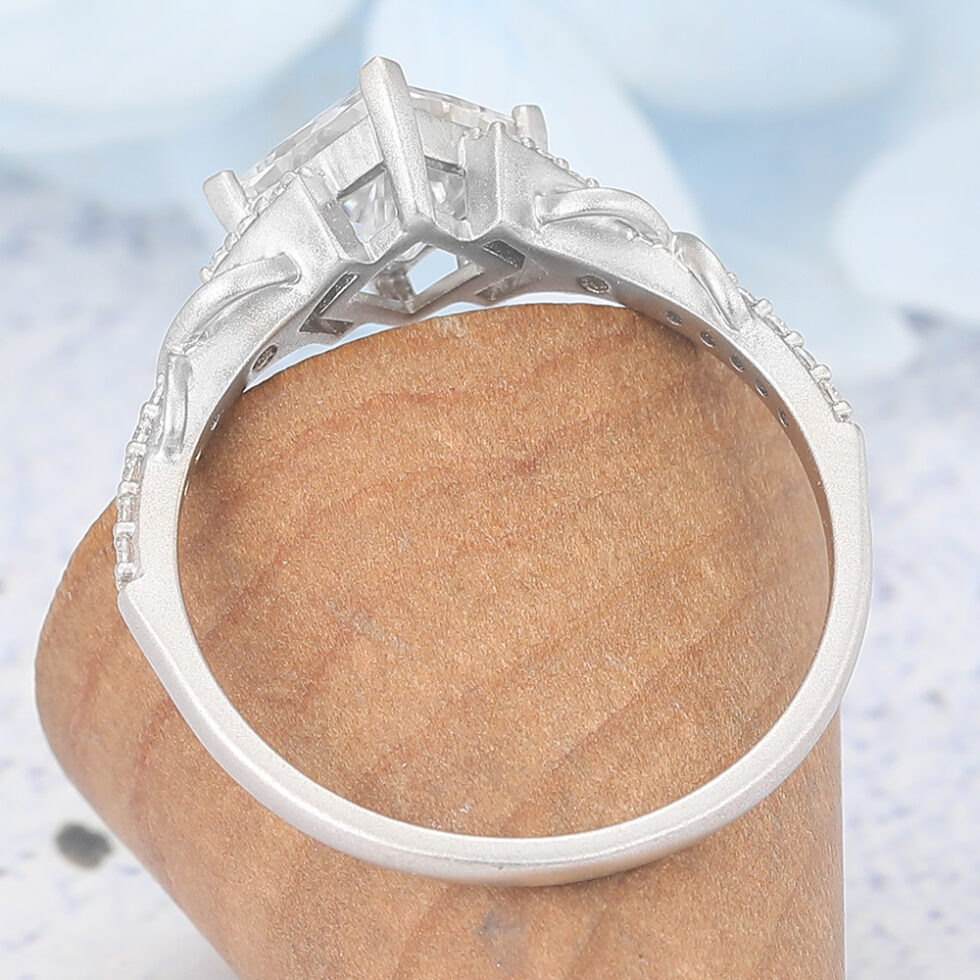 Matte Finish Princess Cut Moissanite Engagement Ring Infinity Bridal Ring