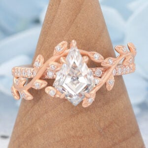 Matte Finish Rose Gold Kite Cut Unique Moissanite Engagement Ring