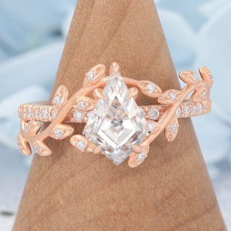 Matte Finish Rose Gold Kite Cut Unique Moissanite Engagement Ring