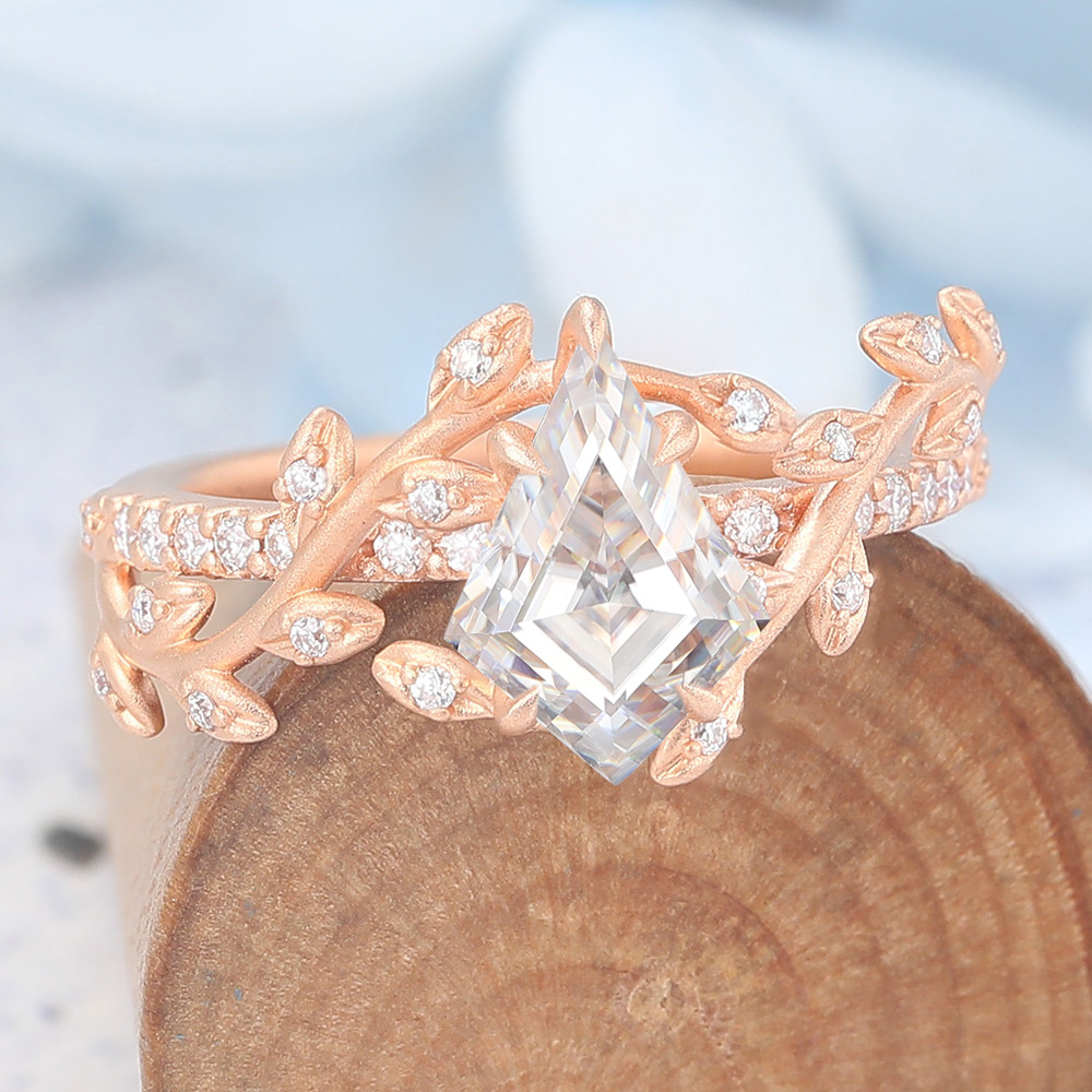 Matte Finish Rose Gold Kite Cut Unique Moissanite Engagement Ring (3) Matte Finish Rose Gold Kite Cut Unique Moissanite Engagement Ring (3)