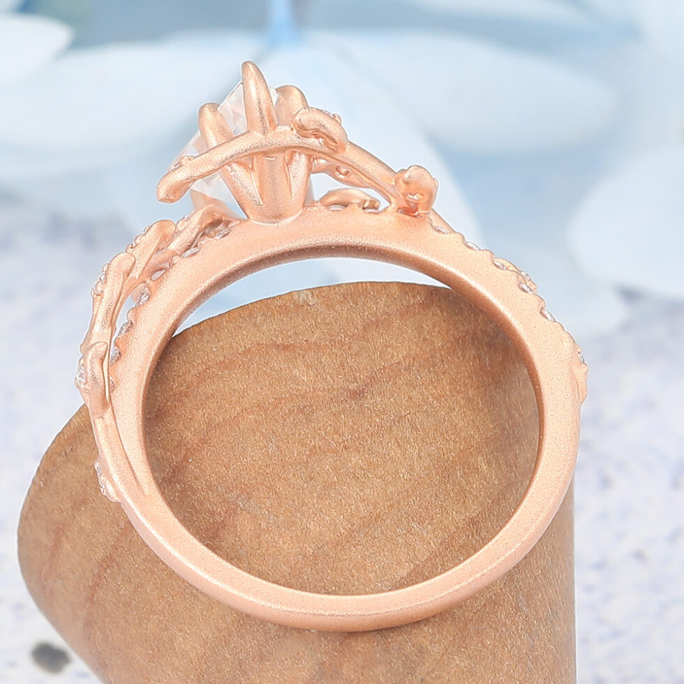 Matte Finish Rose Gold Kite Cut Unique Moissanite Engagement Ring