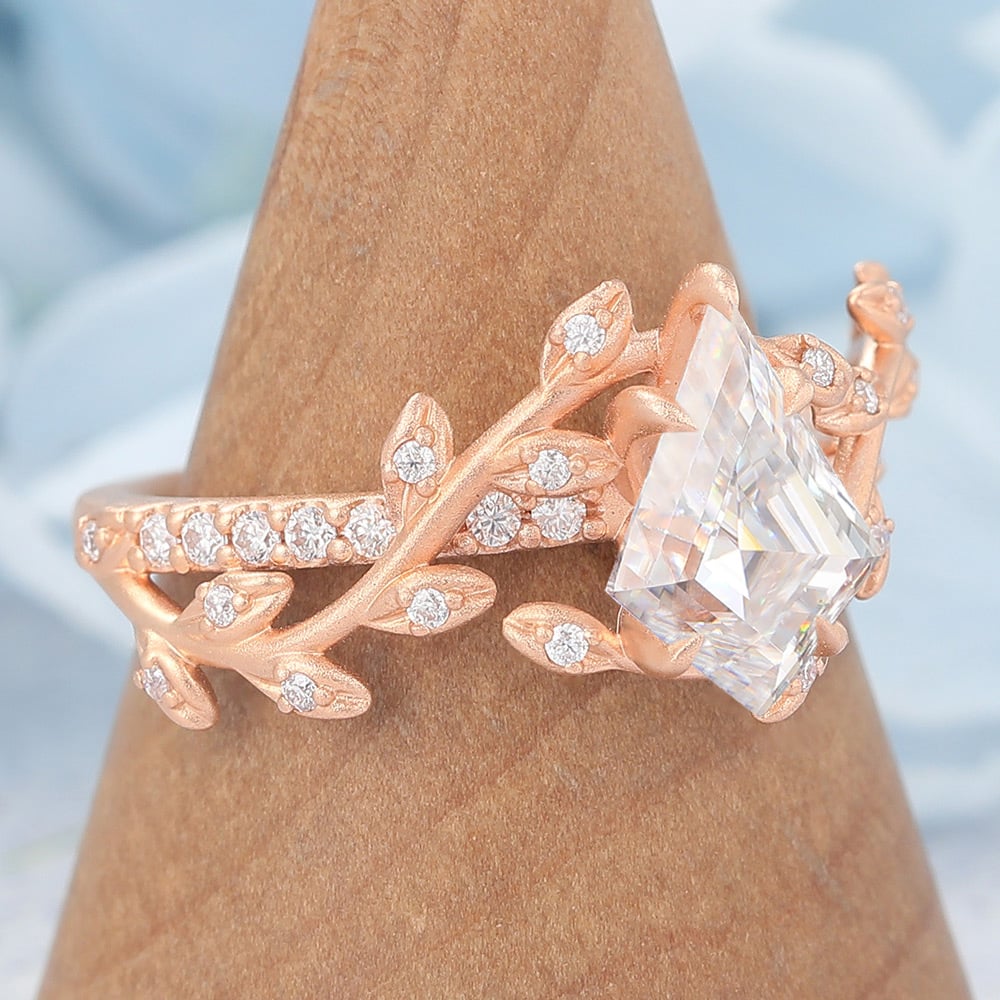 Matte Finish Rose Gold Kite Cut Unique Moissanite Engagement Ring (6) Matte Finish Rose Gold Kite Cut Unique Moissanite Engagement Ring (6)