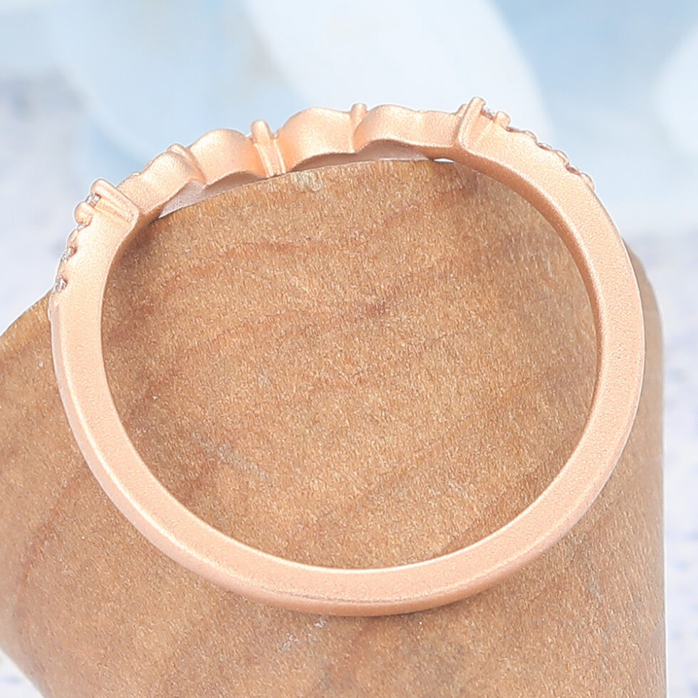 Matte Finish Round Moissanite Wedding Band Leaves Stacking Ring