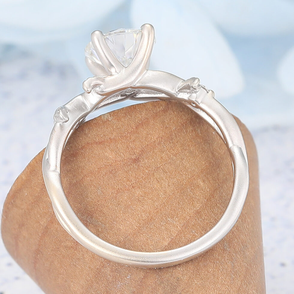 Matte Finish Vintage Moissanite Crossover Shank Engagement Ring