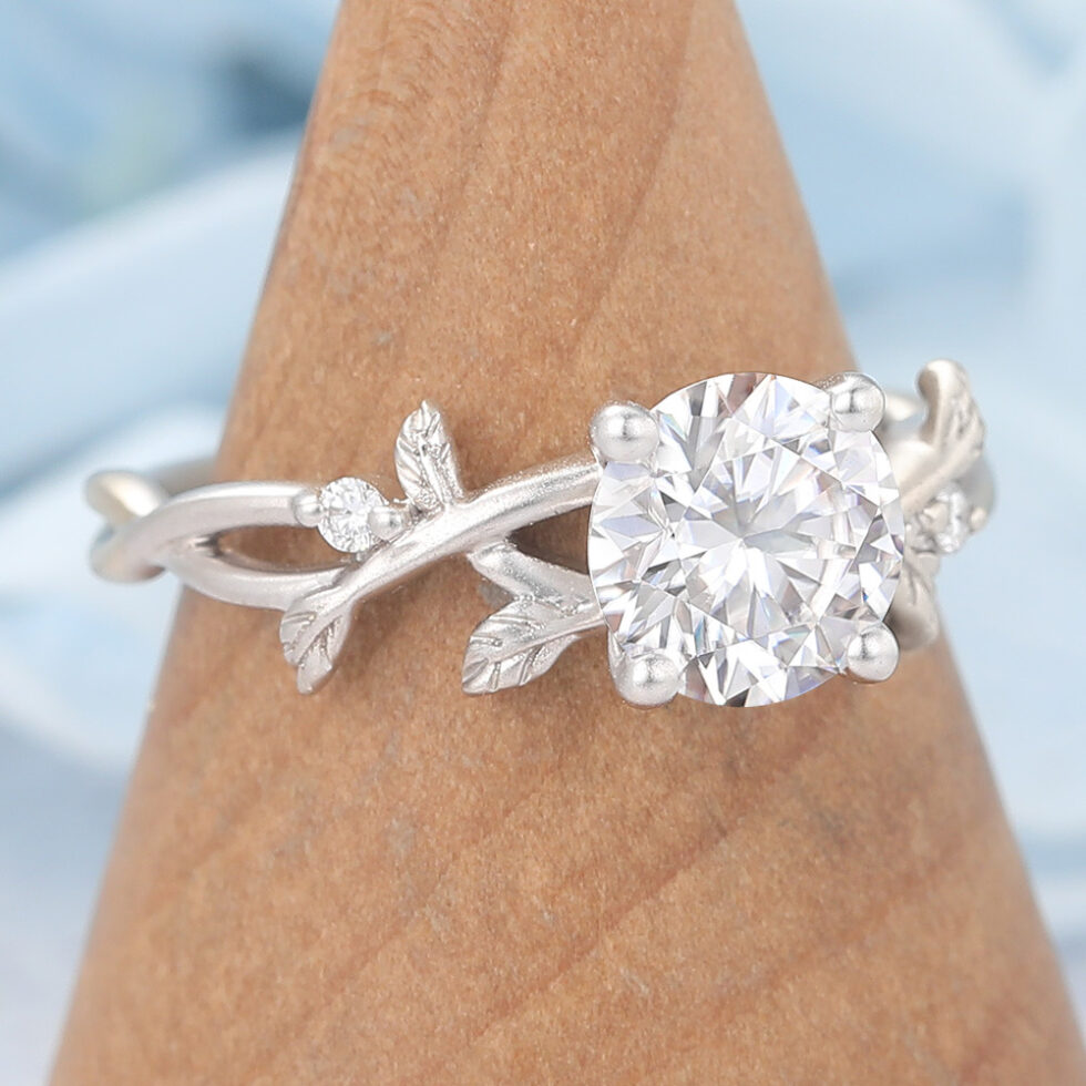 Matte Finish Vintage Moissanite Crossover Shank Engagement Ring