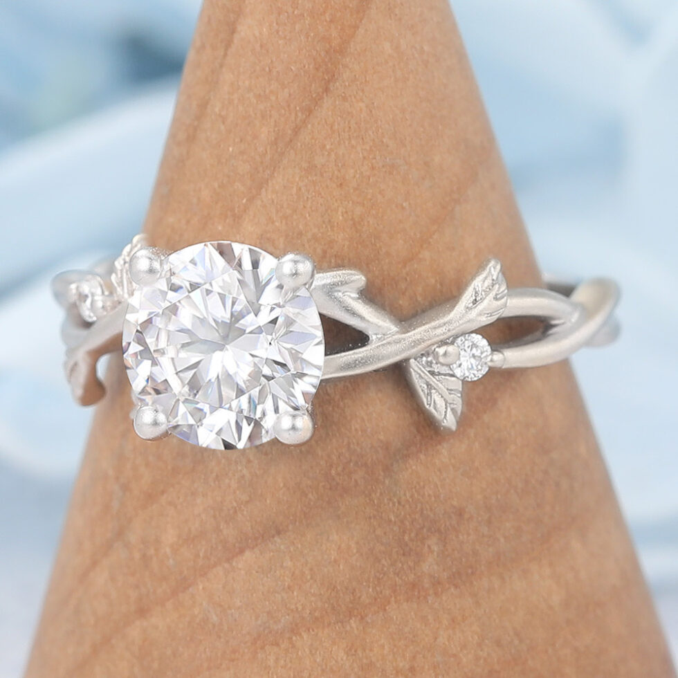 Matte Finish Vintage Moissanite Crossover Shank Engagement Ring