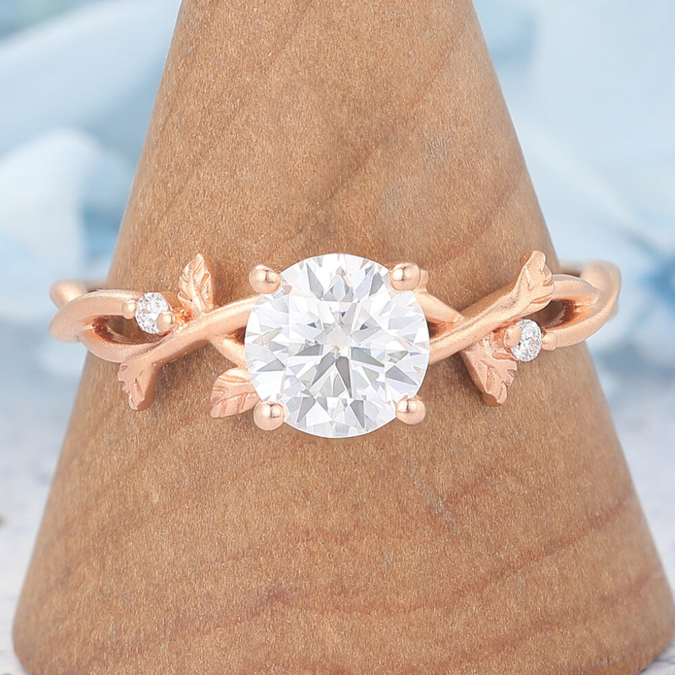 Matte Finish Vintage Moissanite Crossover Shank Engagement Ring