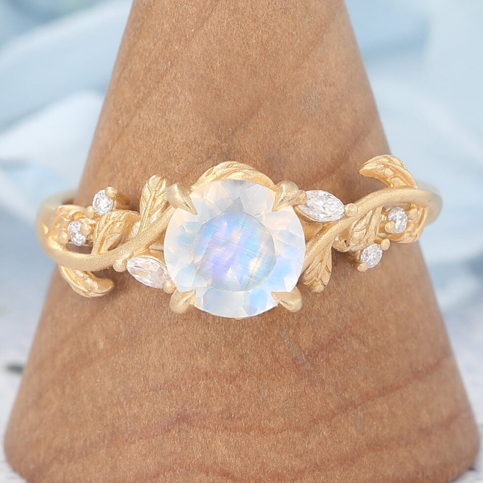 Matte Finish Vintage Moonstone Engagement Ring