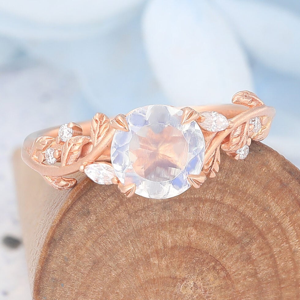 Matte Finish Vintage Moonstone Engagement Ring