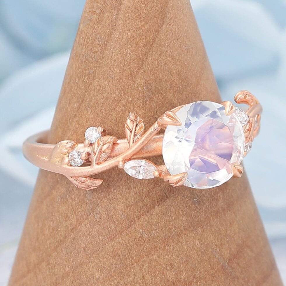 Matte Finish Vintage Moonstone Engagement Ring