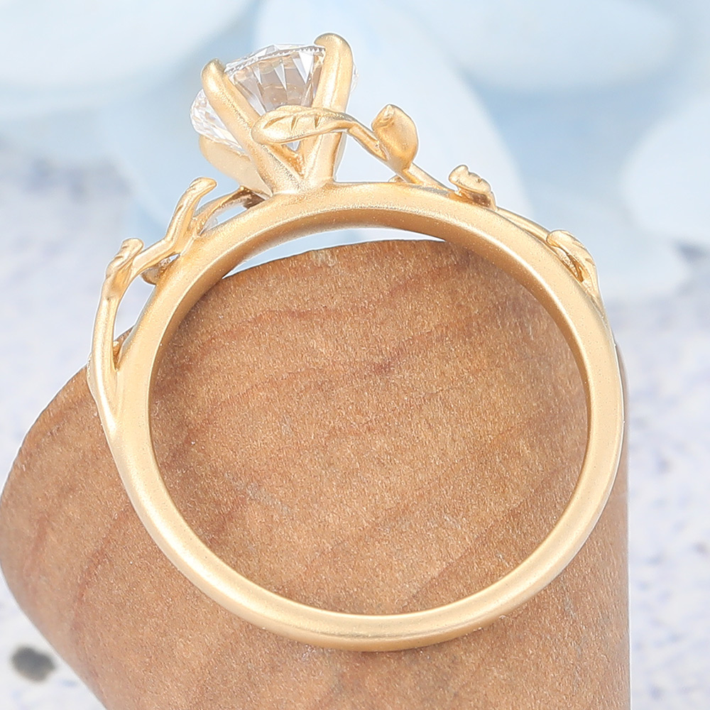Matte Finish Vintage Round Cut Moissanite Engagement Ring Leaf-Inspired Ring (4) Matte Finish Vintage Round Cut Moissanite Engagement Ring Leaf-Inspired Ring (4)