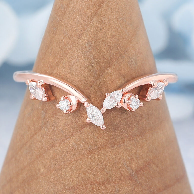 Moissanite Curved Wedding Band Rose Gold Women