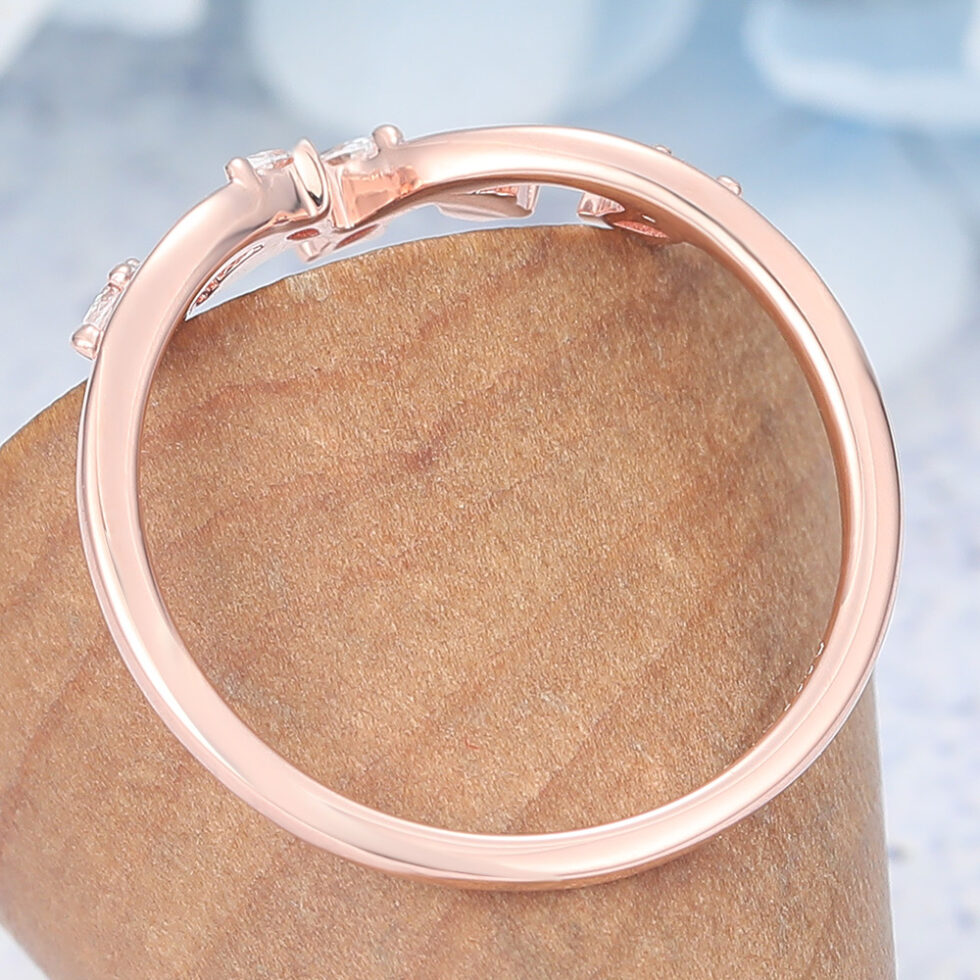 Moissanite Curved Wedding Band Rose Gold Women