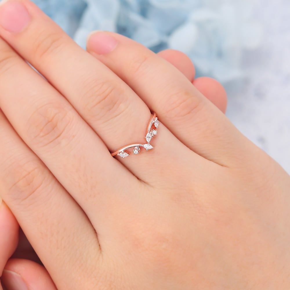 Moissanite Curved Wedding Band Rose Gold Women