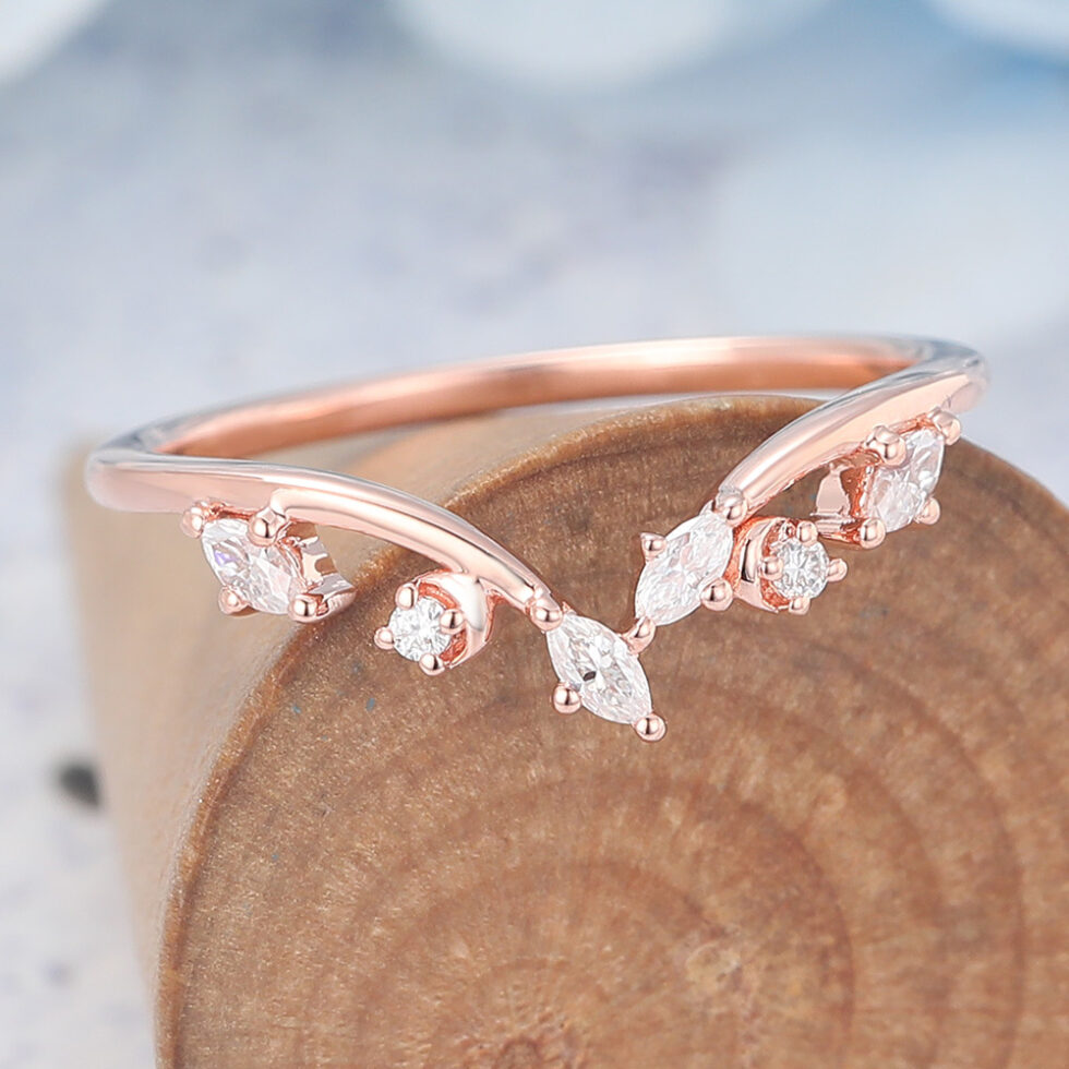Moissanite Curved Wedding Band Rose Gold Women