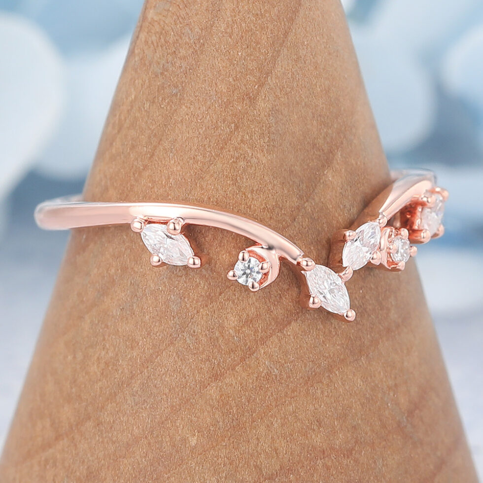 Moissanite Curved Wedding Band Rose Gold Women