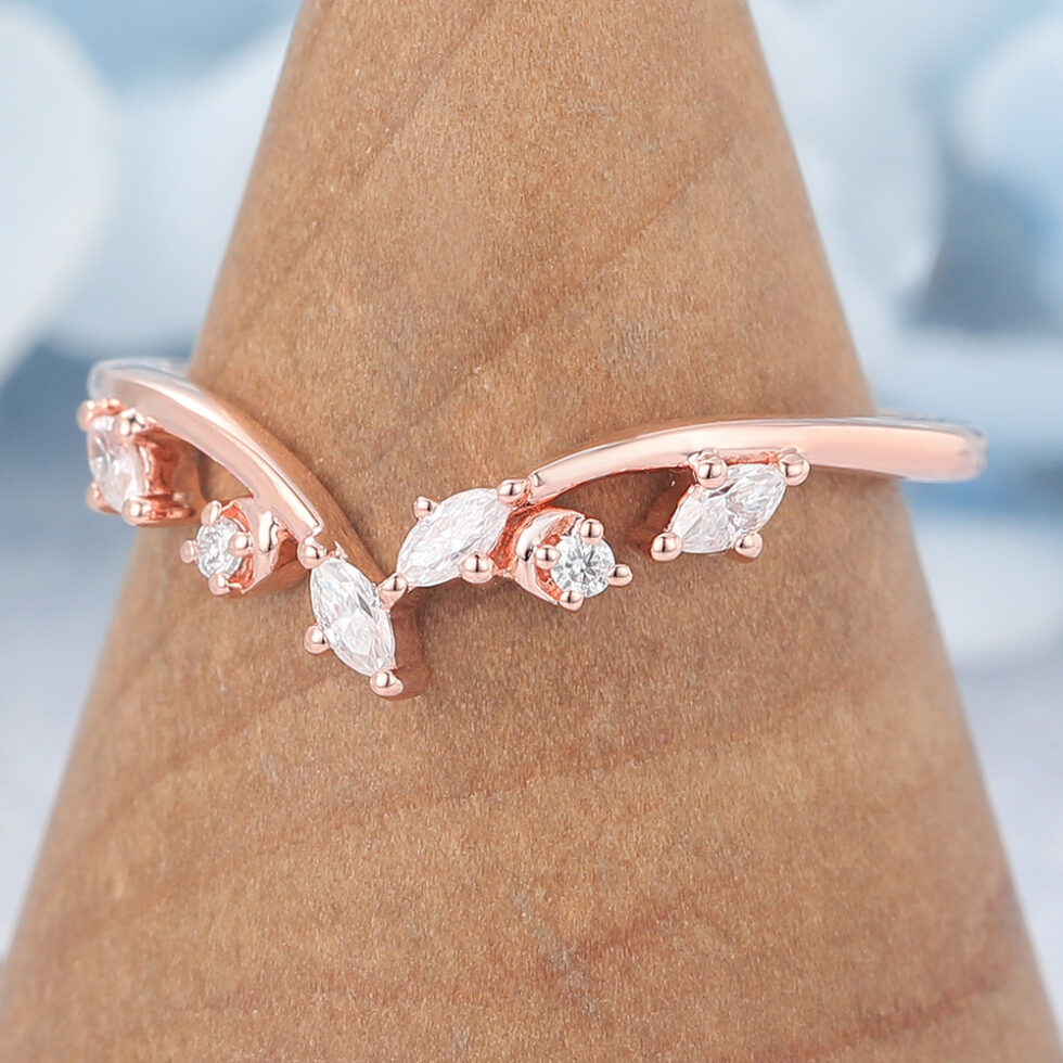 Moissanite Curved Wedding Band Rose Gold Women
