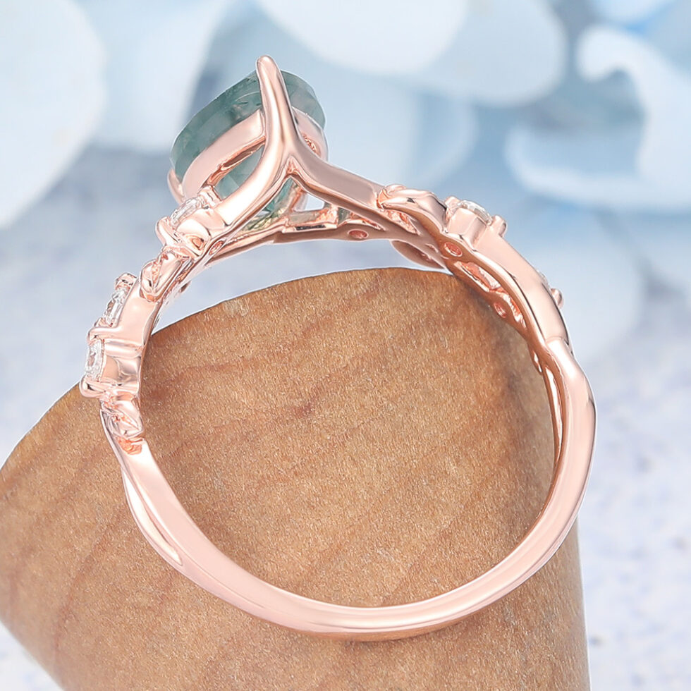 Pear Cut Moss Agate Engagement Ring Nature Inspired Rings