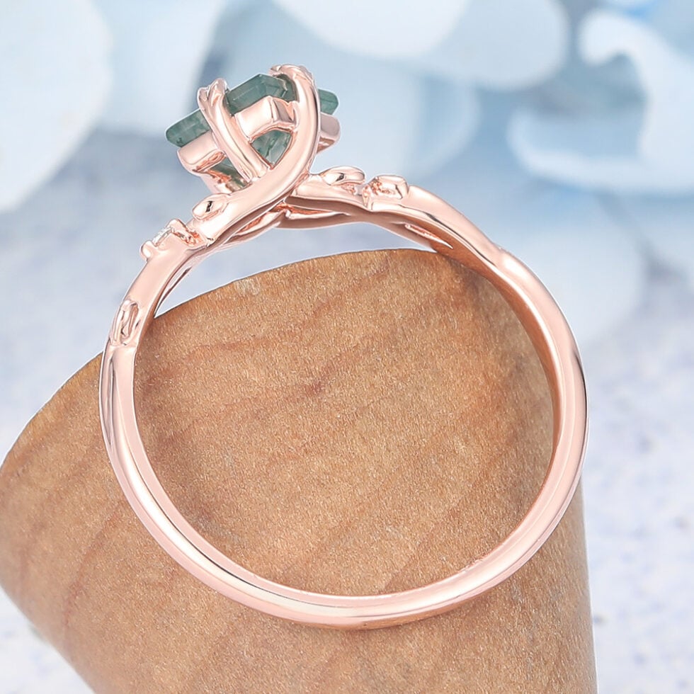 Princess Cut Moss Agate Engagement Ring Nature Inspired Rings