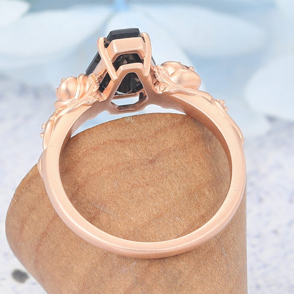 Matte Finish Coffin Shaped Black Onyx Engagement Ring With Ruby Accent