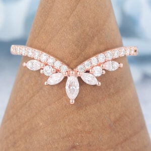 Unique Moissanite Curved Wedding Band Rose Gold Women