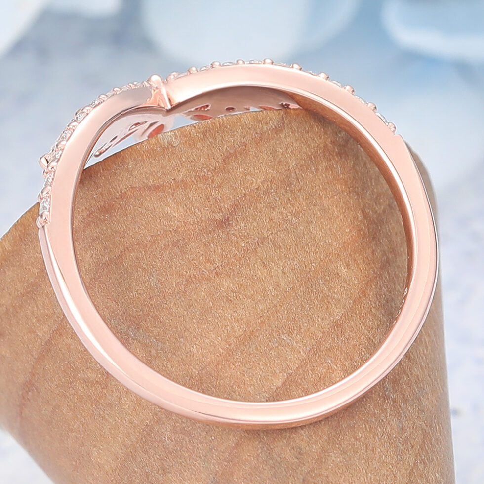 Unique Moissanite Curved Wedding Band Rose Gold Women